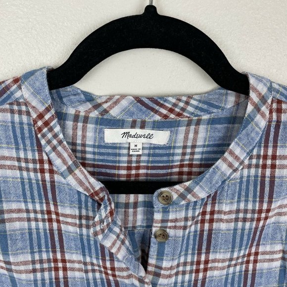 Madewell Leysfield Popover Shirt in Plaid Size M Red White Blue Fourth Of July - Picture 3 of 4